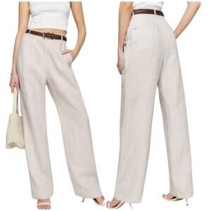 Reformation NWOT Mason Linen Straight Leg Oatmeal Pants Size 22 Coastal Resort